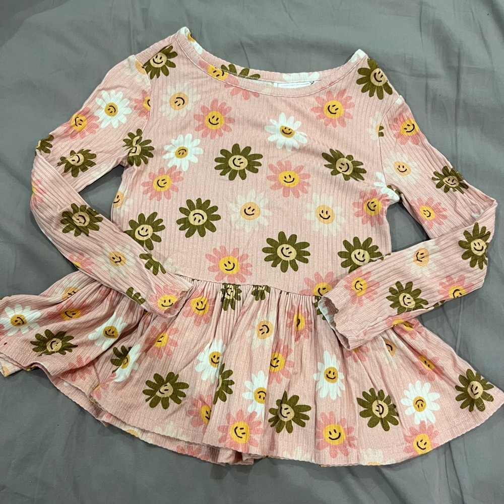 Posh Peanut 4T bamboo Floral Kids Top - Pink and Brown